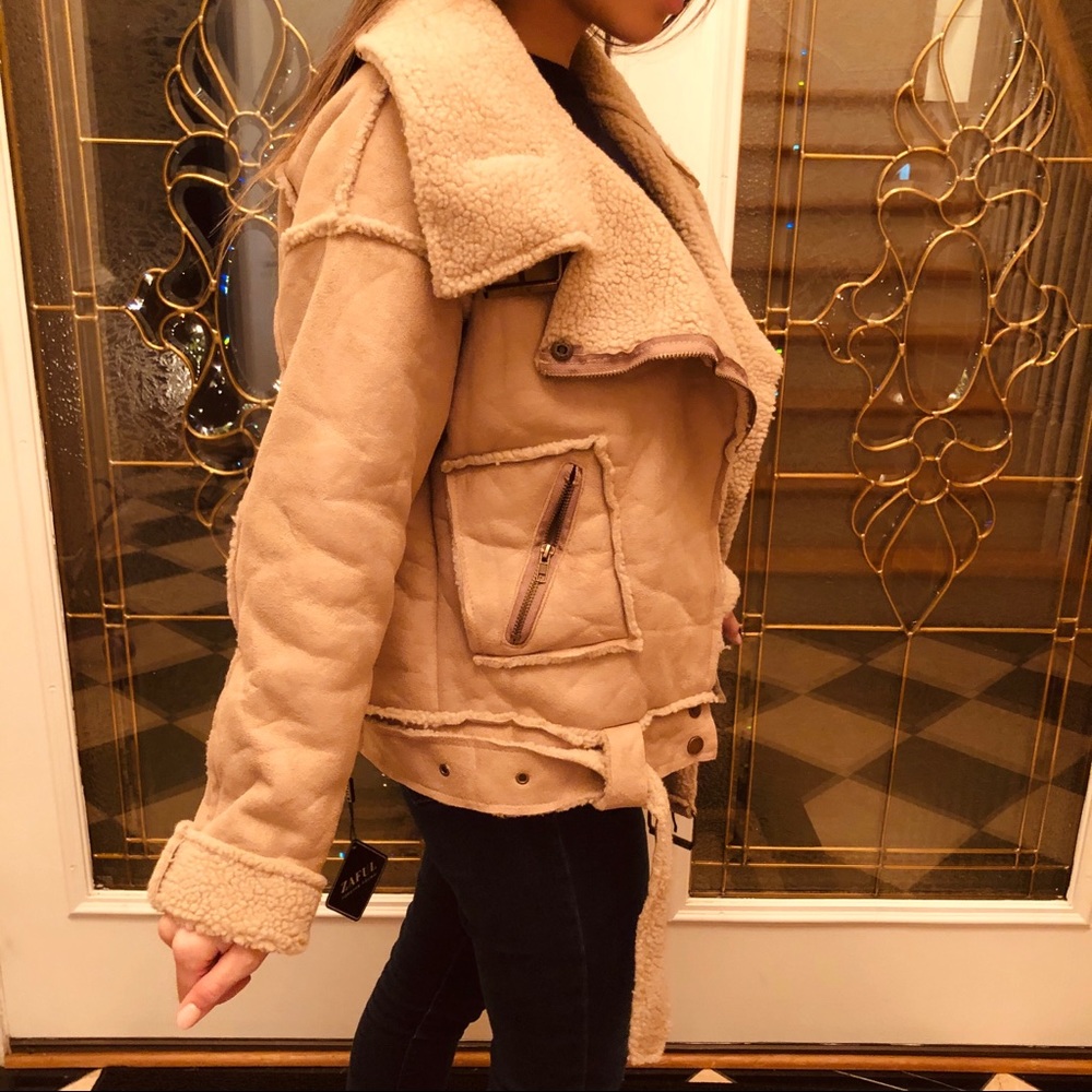 NEW - Faux Suede Belted Pocket Coat - Light Khaki - Picture 6 of 8